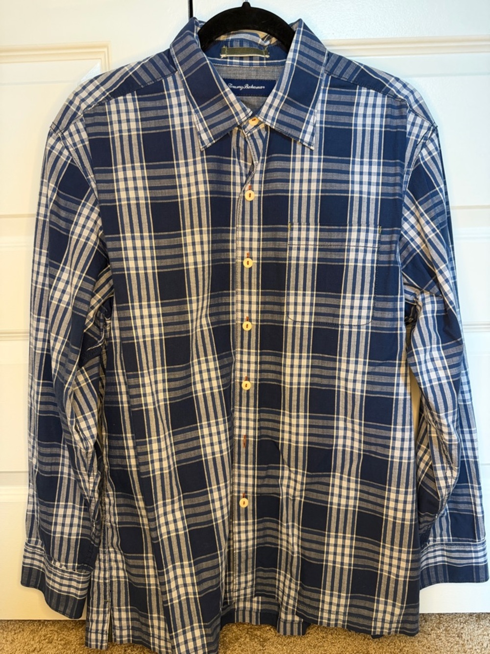 Tommy Bahama Navy and White Plaid Button-Down Shirt